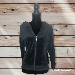 Juicy Couture, Velour Full Zip Hoodie, Medium, Black/Gold